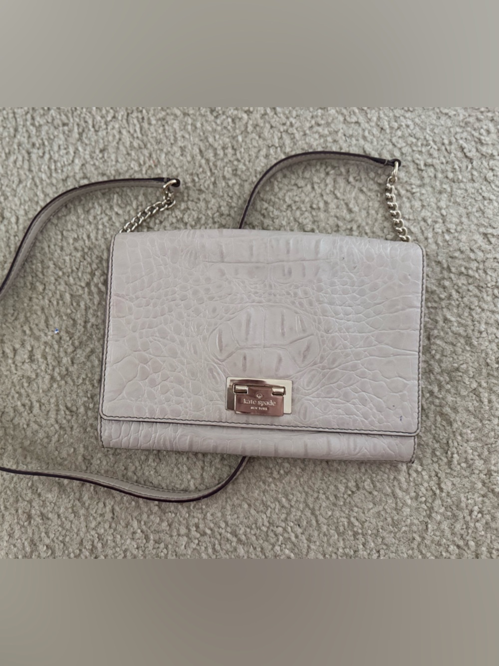 kate spade Pebbled Croc-Embossed Leather Crossbody - beige